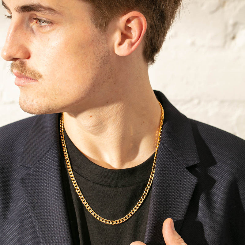 9ct Yellow Gold Concave Bevel Curb Chain-Necklace-Walker & Hall