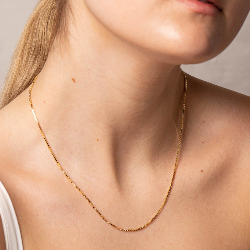 9ct Yellow Gold 1.2mm Box Link Chain-Necklace-Walker & Hall