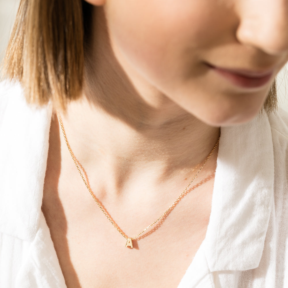 9ct Yellow Gold Noted Letter-Necklace-Walker & Hall