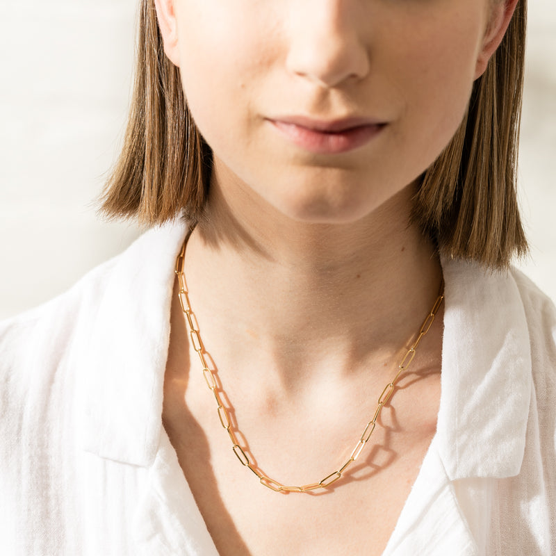 18ct Yellow Gold Paperclip Link Necklace-Necklace-Walker & Hall