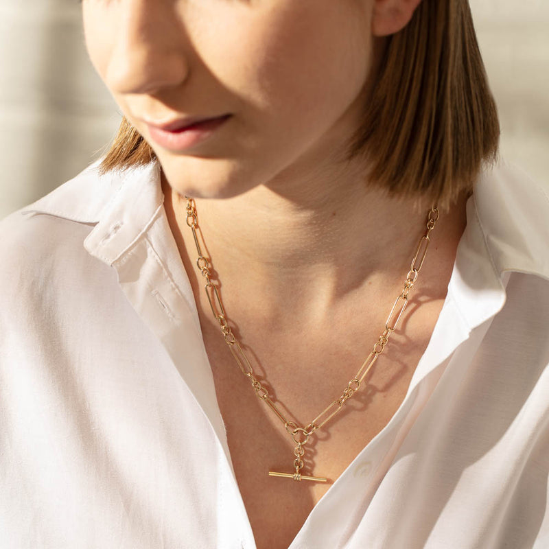 9ct Yellow Gold Paperclip Link Fob Chain-Necklace-Walker & Hall