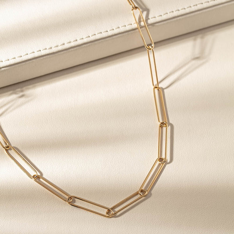 9ct Yellow Gold Paperclip Link Necklace-Necklace-Walker & Hall