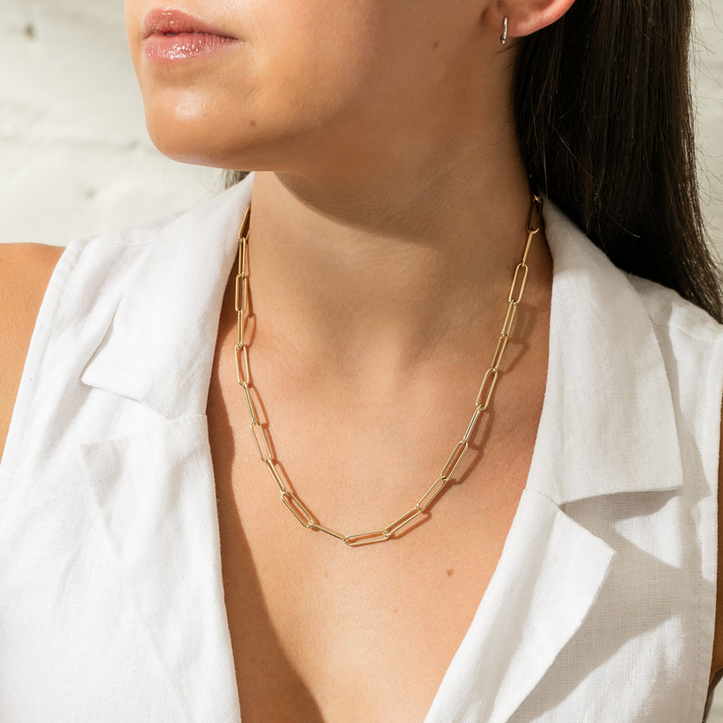 18ct Yellow Gold Paperclip Link Necklace-Necklace-Walker & Hall