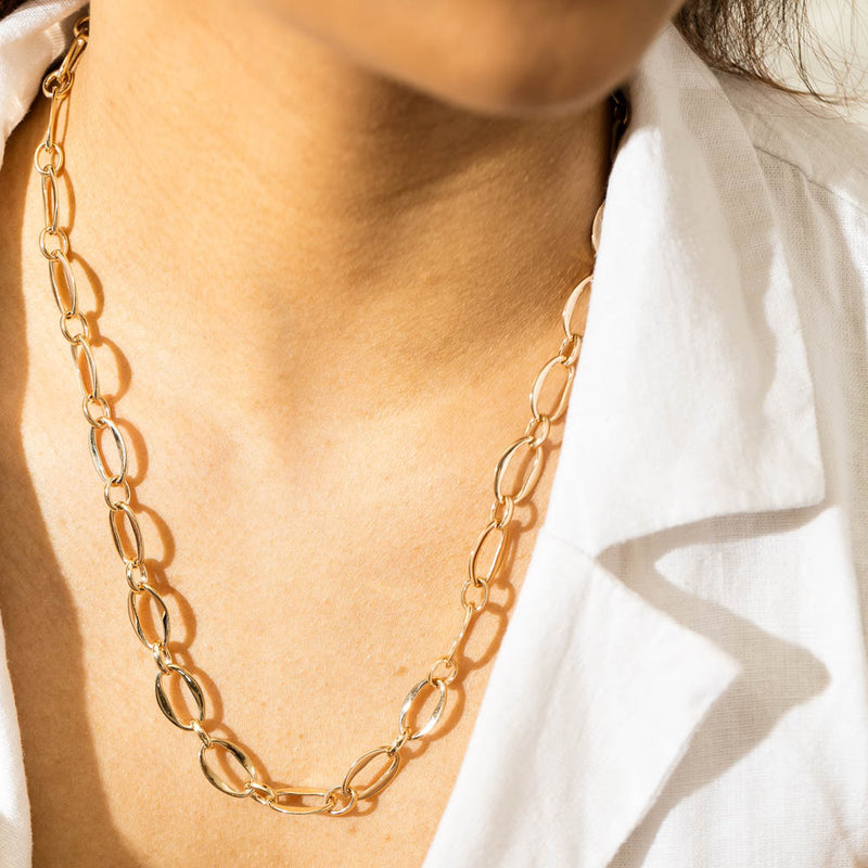 9ct Yellow Gold Modern Oval Link Necklace-Necklace-Walker & Hall