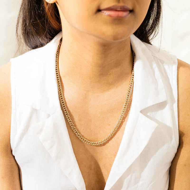 9ct Yellow Gold Double Curb Link Necklace-Necklace-Walker & Hall