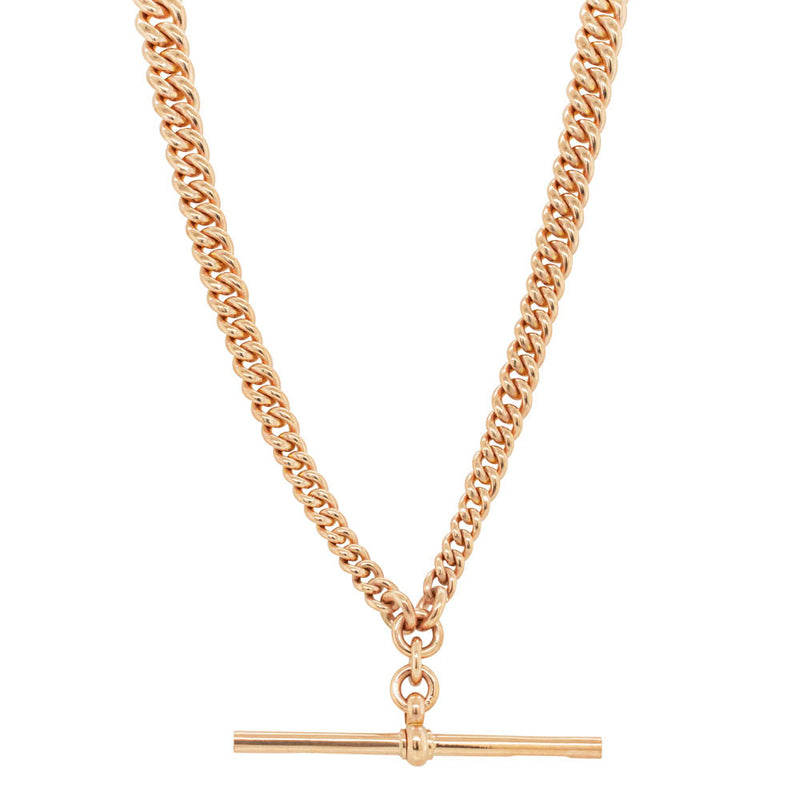 Vintage 9ct Rose Gold Curb Link Fob Chain-Necklace-Walker & Hall