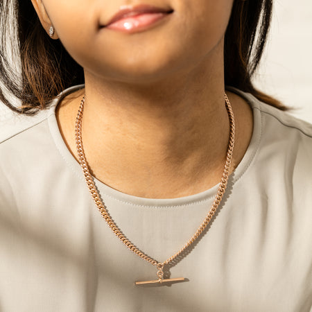 Vintage 9ct Rose Gold Curb Link Fob Chain-Necklace-Walker & Hall