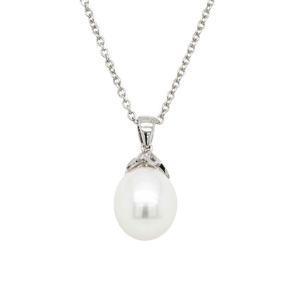 9ct White Gold Freshwater Pearl Petal Pendant-Necklace-Walker & Hall