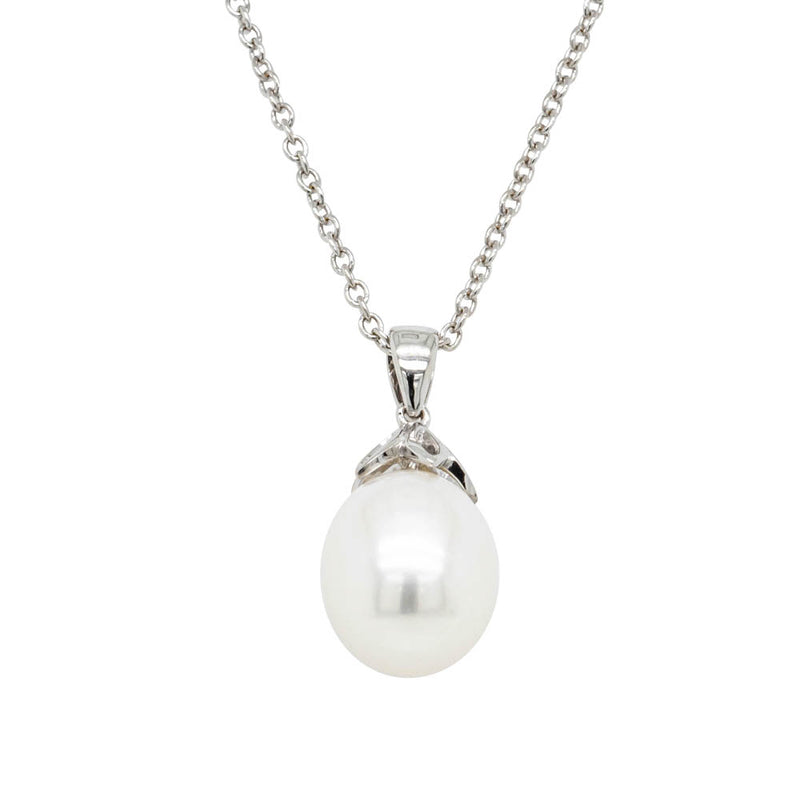 9ct White Gold Freshwater Pearl Petal Pendant-Necklace-Walker & Hall