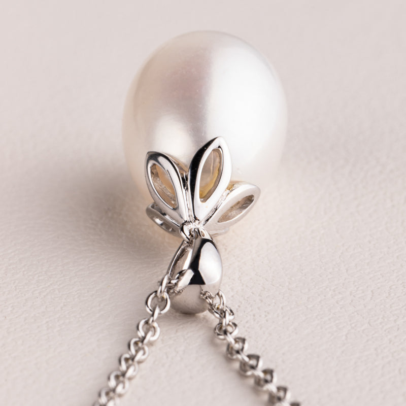 9ct White Gold Freshwater Pearl Petal Pendant-Necklace-Walker & Hall