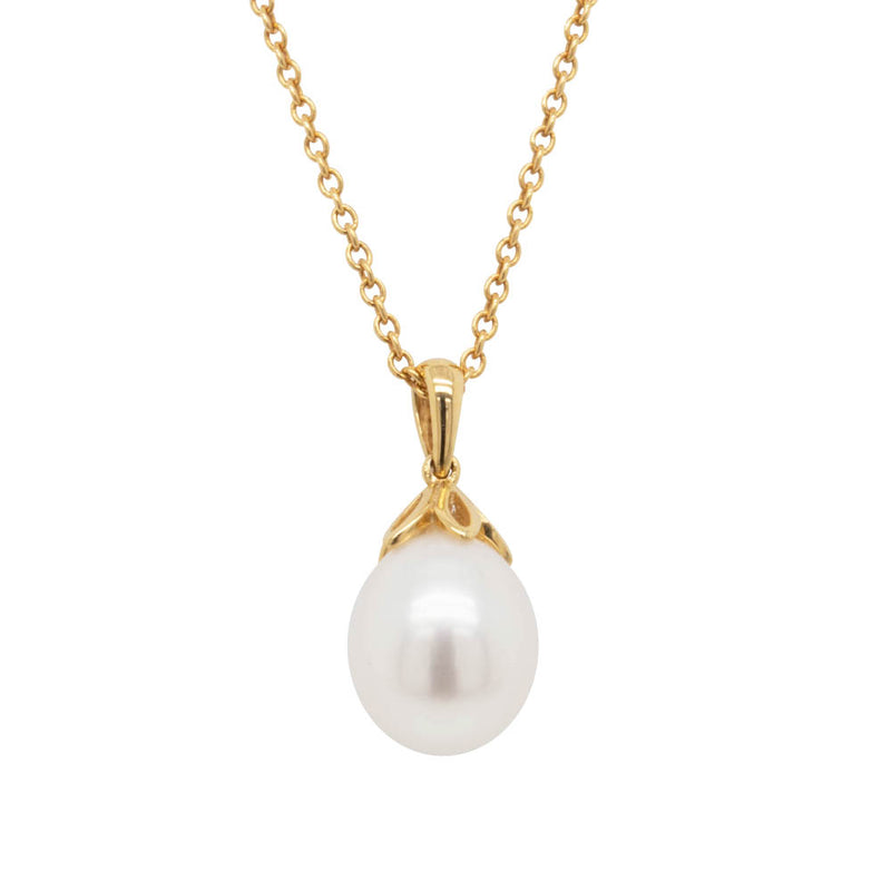 9ct Yellow Gold Freshwater Pearl Petal Pendant-Necklace-Walker & Hall