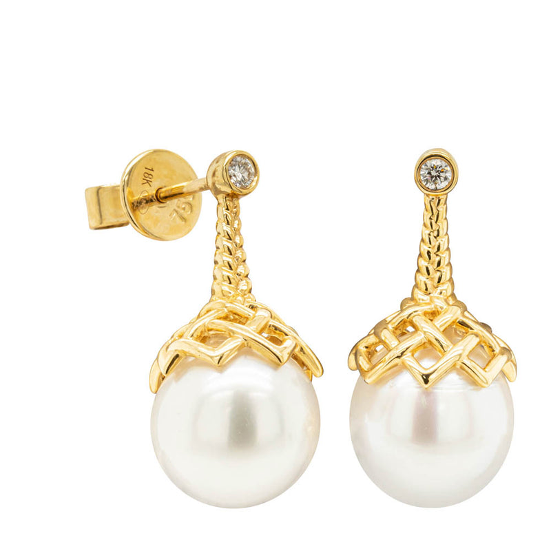 18ct Yellow Gold South Sea Pearl & Diamond Selene Earrings-Earrings-Walker & Hall