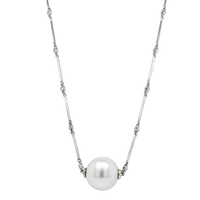 18ct White Gold South Sea Pearl & Diamond Pendant With Chain-Necklace-Walker & Hall