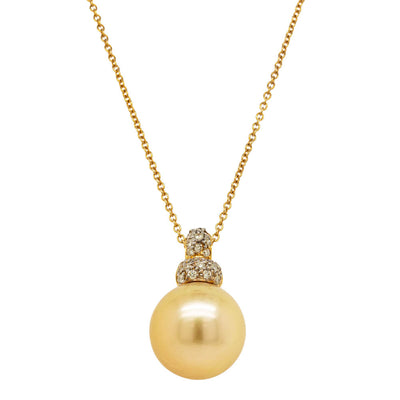 18ct Yellow Gold Golden Pearl & Diamond Pendant-Necklace-Walker & Hall