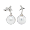 18ct White Gold South Sea Pearl & Diamond Kiss Earrings-Earrings-Walker & Hall