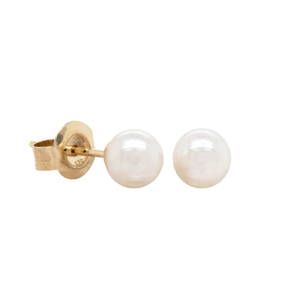 9ct Yellow Gold Akoya Pearl Studs - 5mm-Earrings-Walker & Hall