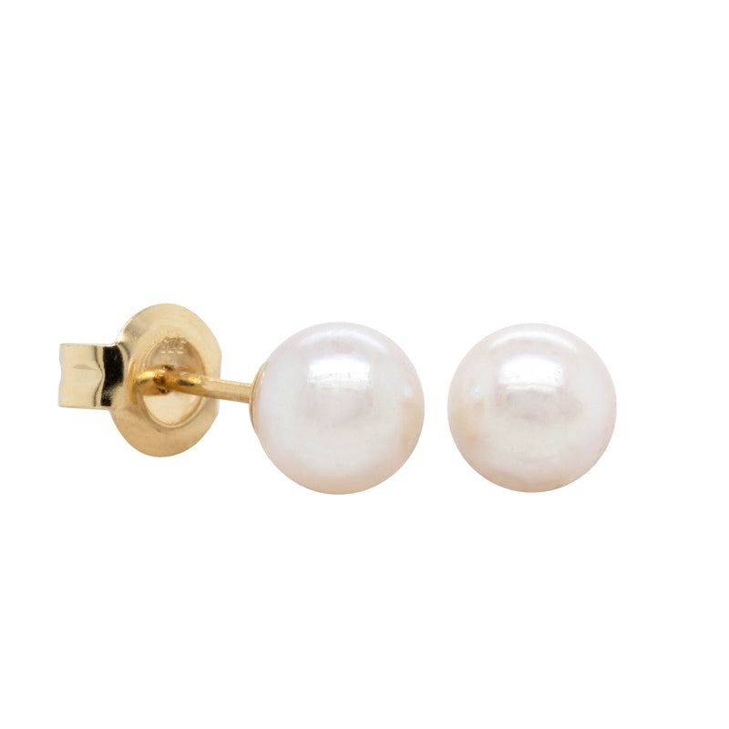 9ct Yellow Gold Akoya Pearl Studs - 6mm-Earrings-Walker & Hall
