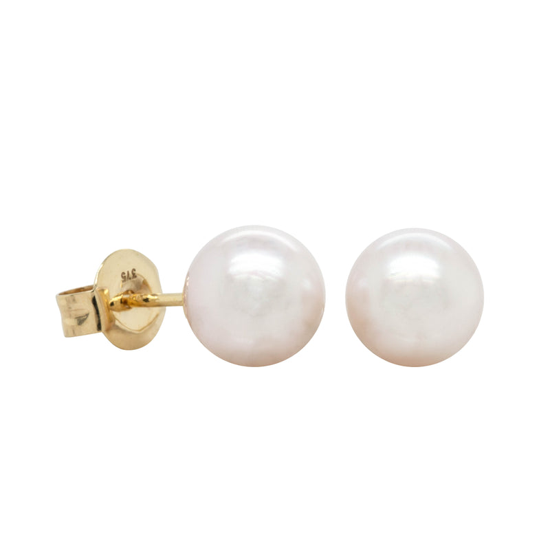 9ct Yellow Gold Akoya Pearl Studs - 7mm-Earrings-Walker & Hall