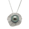 18ct White Gold Tahitian Black Pearl & Diamond Pendant-Necklace-Walker & Hall