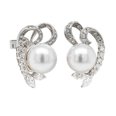 18ct White Gold South Sea Pearl & Diamond Studs-Earrings-Walker & Hall