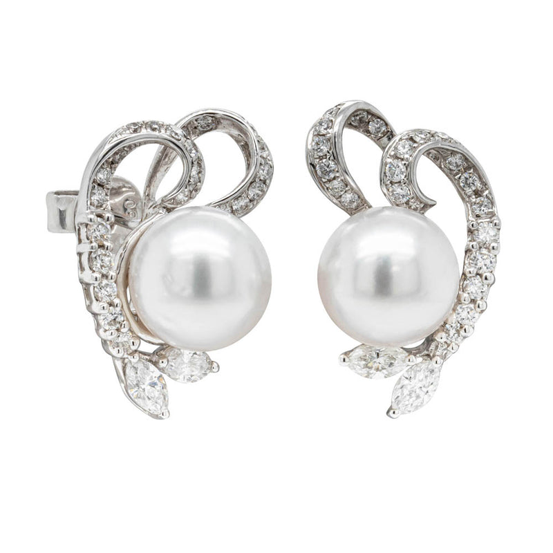 18ct White Gold South Sea Pearl & Diamond Studs-Earrings-Walker & Hall