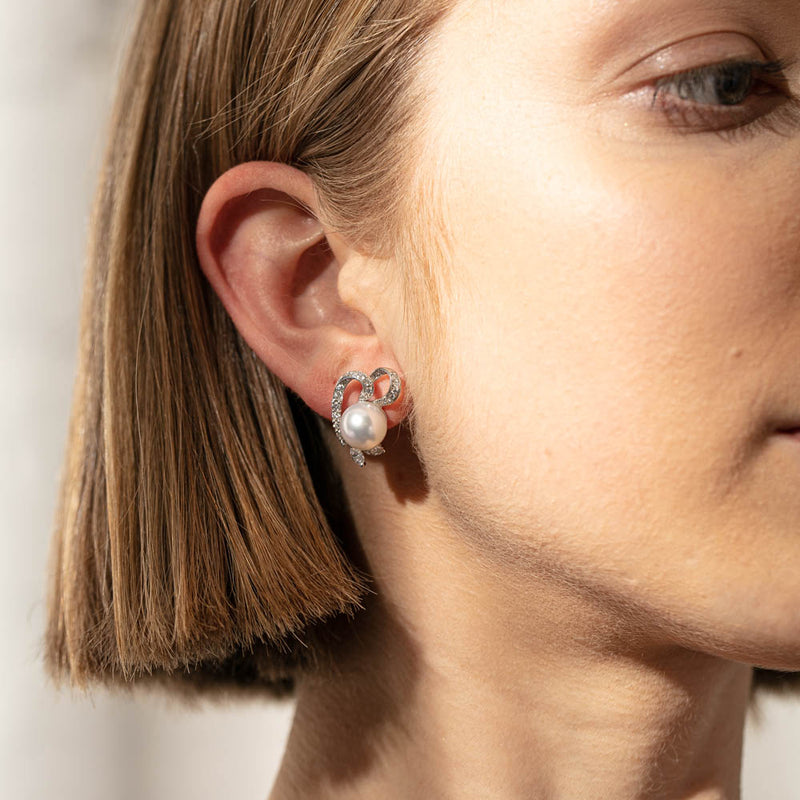18ct White Gold South Sea Pearl & Diamond Studs-Earrings-Walker & Hall