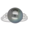 18ct White Gold Tahitian Black Pearl & Diamond Ring-Ring-Walker & Hall