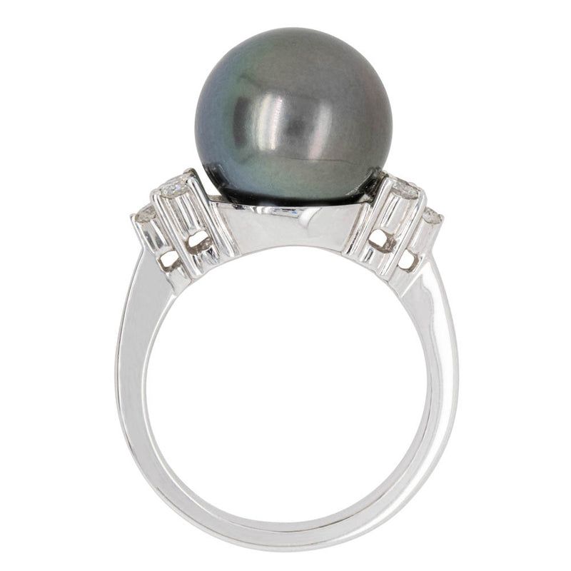 18ct White Gold Tahitian Black Pearl & Diamond Ring-Ring-Walker & Hall