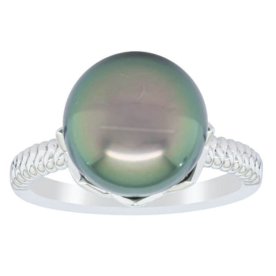 18ct White Gold 11.3mm Tahitian Black Pearl Selene Ring-Ring-Walker & Hall