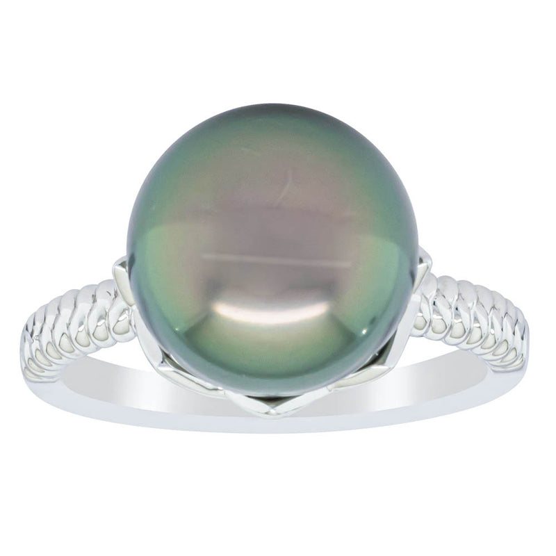 18ct White Gold 11.3mm Tahitian Black Pearl Selene Ring-Ring-Walker & Hall