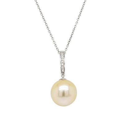 18ct White Gold South Sea Pearl & Diamond Pendant-Necklace-Walker & Hall