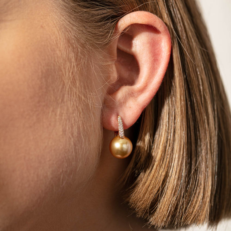 18ct Rose Gold South Sea Pearl & Diamond Earrings-Earrings-Walker & Hall