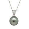 18ct White Gold Tahitian Black Pearl & Diamond Necklace-Necklace-Walker & Hall
