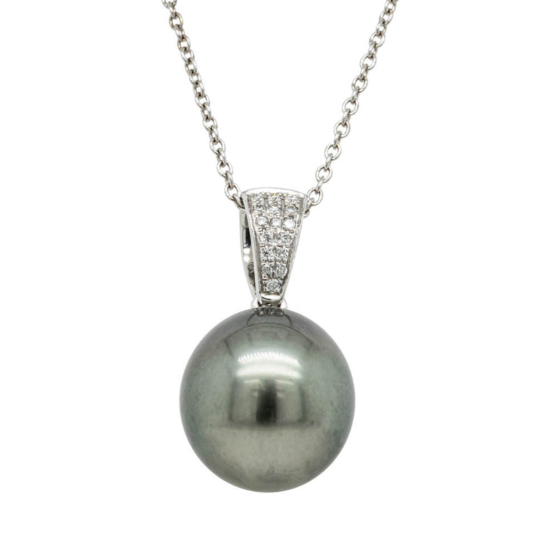 18ct White Gold Tahitian Black Pearl & Diamond Necklace-Necklace-Walker & Hall