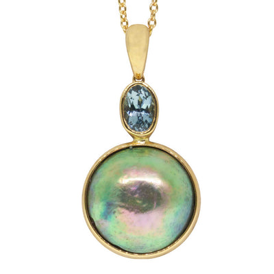 18ct Yellow Gold Paua Pearl & Aquamarine Necklace-Necklace-Walker & Hall