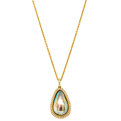 18ct Yellow Gold Paua Pearl & Diamond Pendant-Necklace-Walker & Hall
