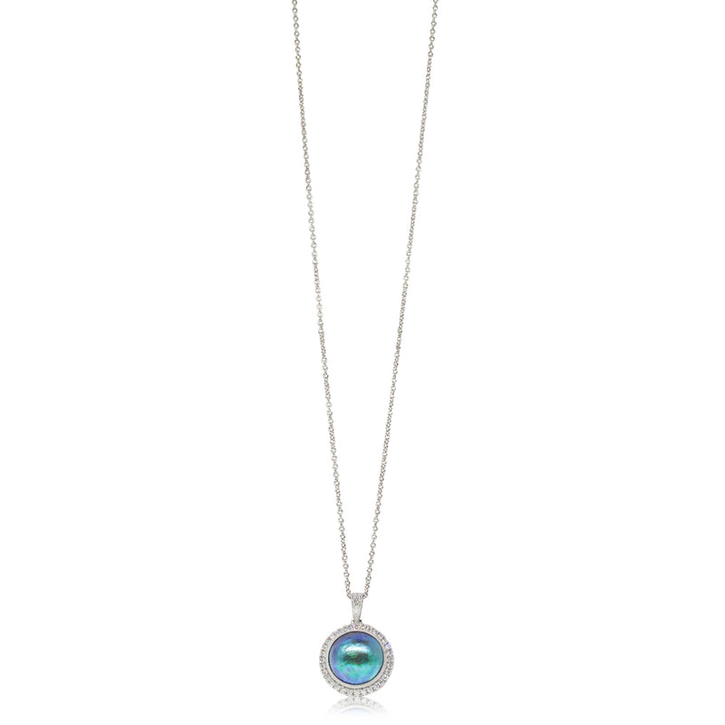 18ct White Gold Paua Pearl & Diamond Pendant-Necklace-Walker & Hall