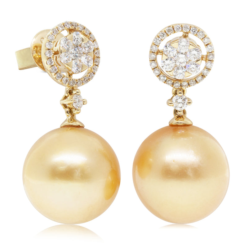 18ct Yellow Gold Pearl & Diamond Earrings-Earrings-Walker & Hall