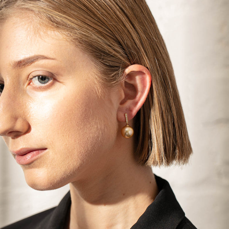 18ct Yellow Gold Pearl & Diamond Earrings-Earrings-Walker & Hall