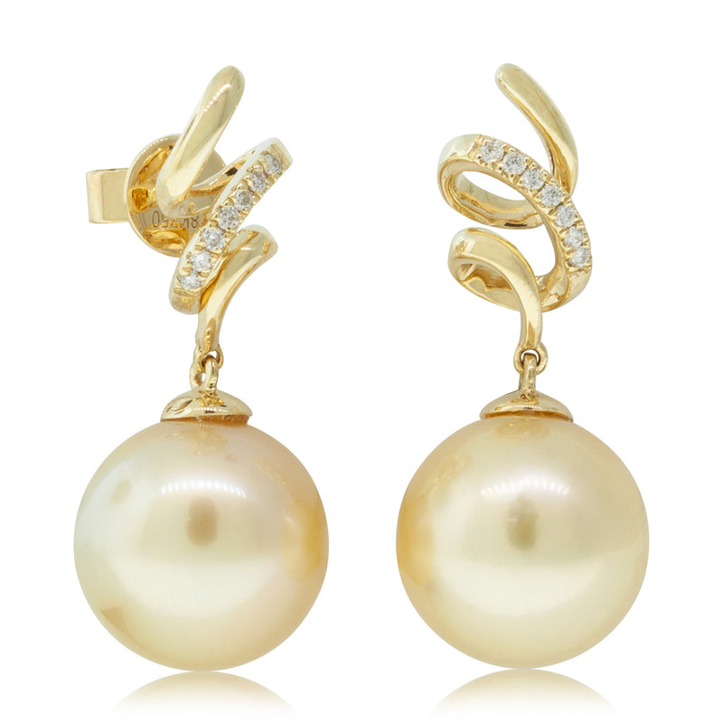 18ct Yellow Gold Golden Pearl & Diamond Earrings-Earrings-Walker & Hall