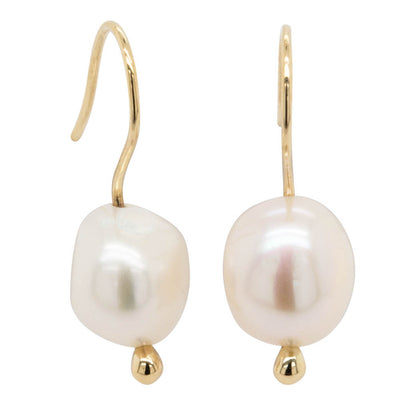 9ct Yellow Gold Baroque Freshwater Pearl Drop Earrings-Earrings-Walker & Hall