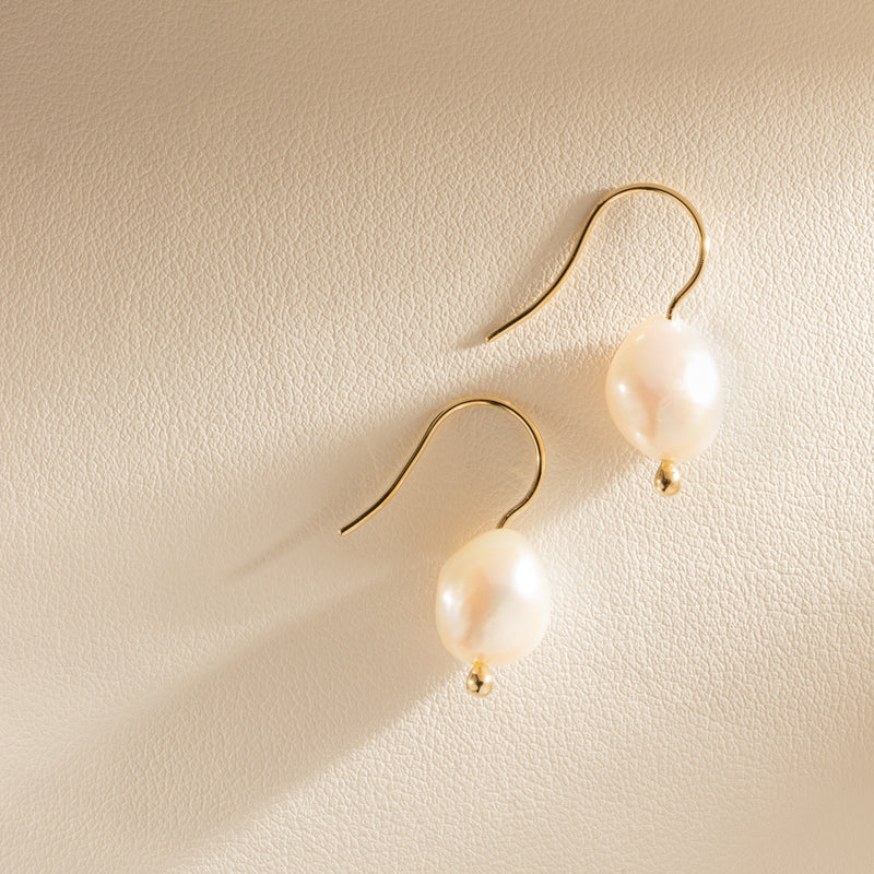 9ct Yellow Gold Baroque Freshwater Pearl Drop Earrings-Earrings-Walker & Hall