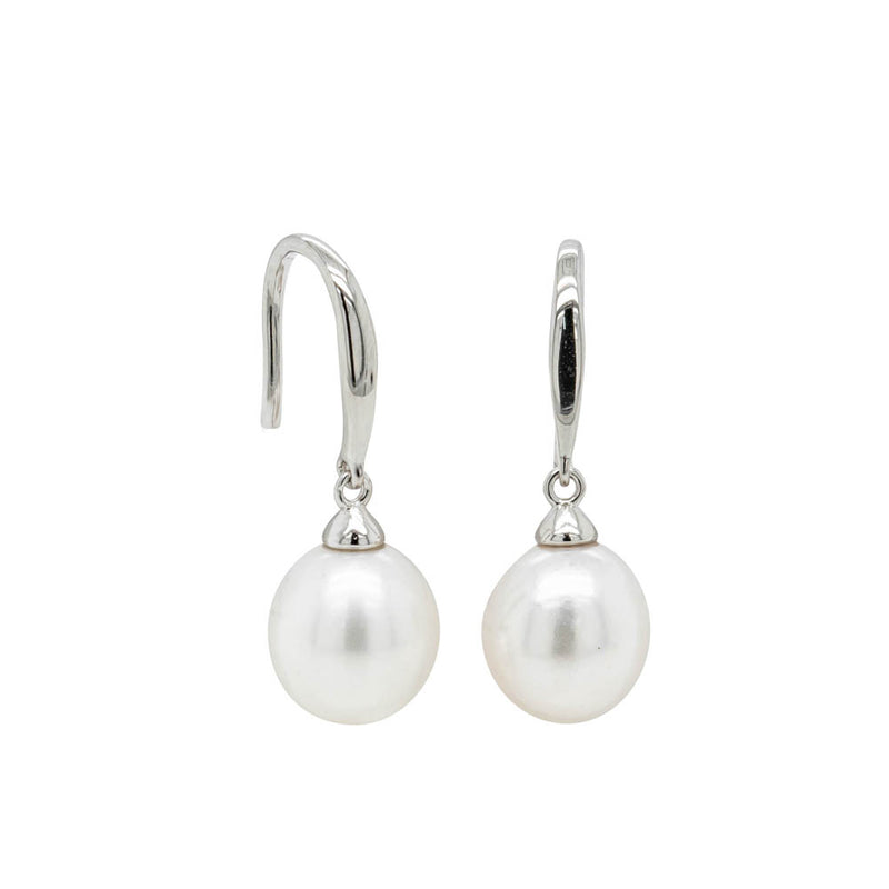 Sterling Silver Freshwater Pearl Drop Earrings-Earrings-Walker & Hall