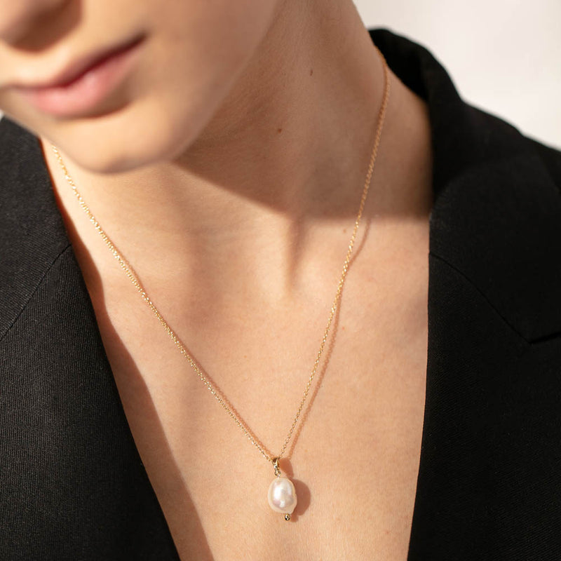 9ct Yellow Gold Baroque Freshwater Pearl Pendant-Necklace-Walker & Hall