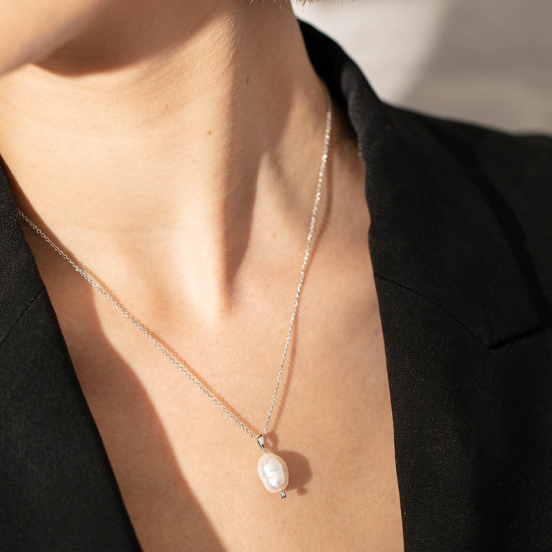 9ct White Gold Baroque Freshwater Pearl Pendant-Necklace-Walker & Hall