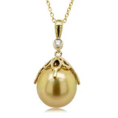 18ct Yellow Gold Golden Pearl & Diamond Octavia Pendant-Necklace-Walker & Hall