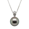 18ct White Gold Black Pearl & Diamond Pendant-Necklace-Walker & Hall