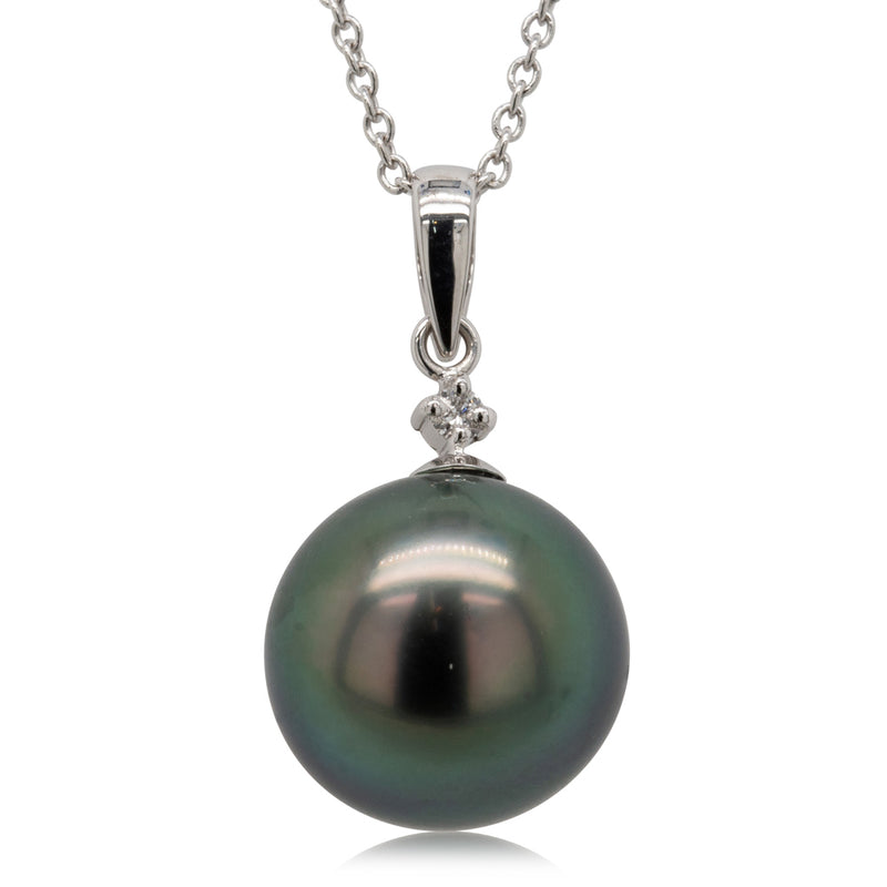 18ct White Gold Black Pearl & Diamond Pendant-Necklace-Walker & Hall