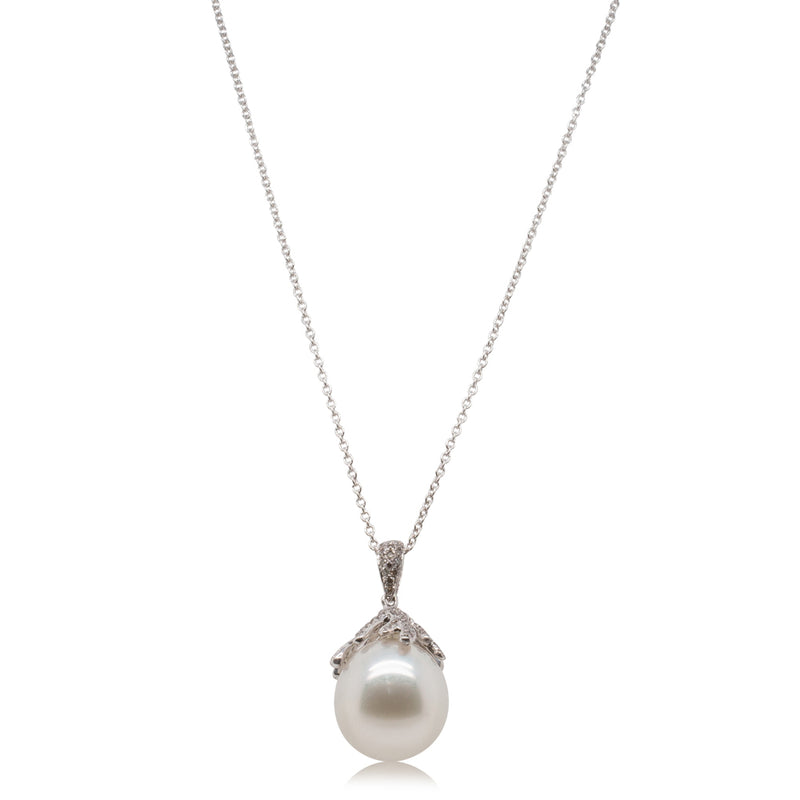 18ct White Gold South Sea Pearl & Diamond Pendant-Necklace-Walker & Hall