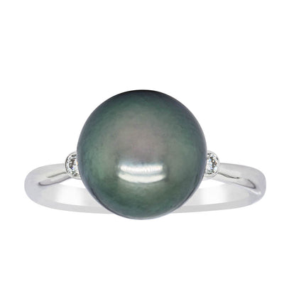 18ct White Gold Tahitian Black Pearl & Diamond Ring-Ring-Walker & Hall